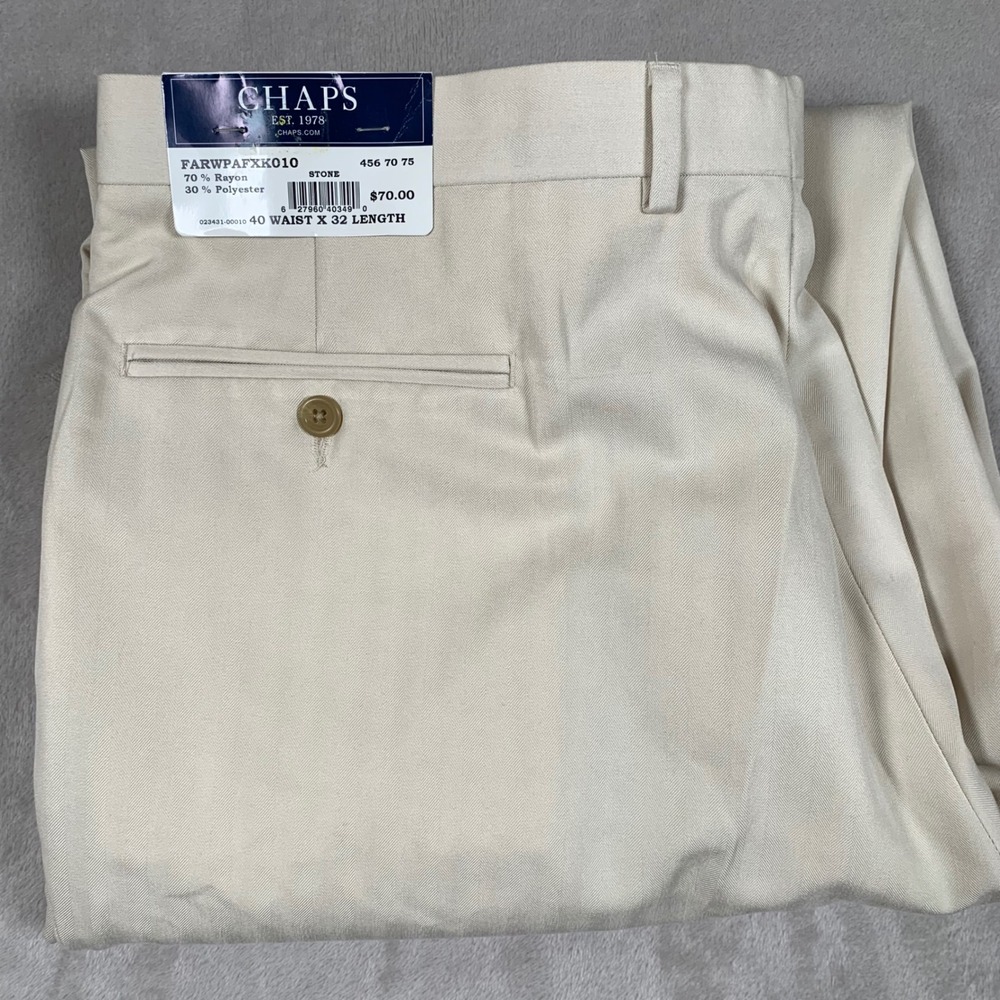 Chaps Suit Separates Pants Mens 40x32 Stone Pleated Herringbone Rayon Blend NEW
